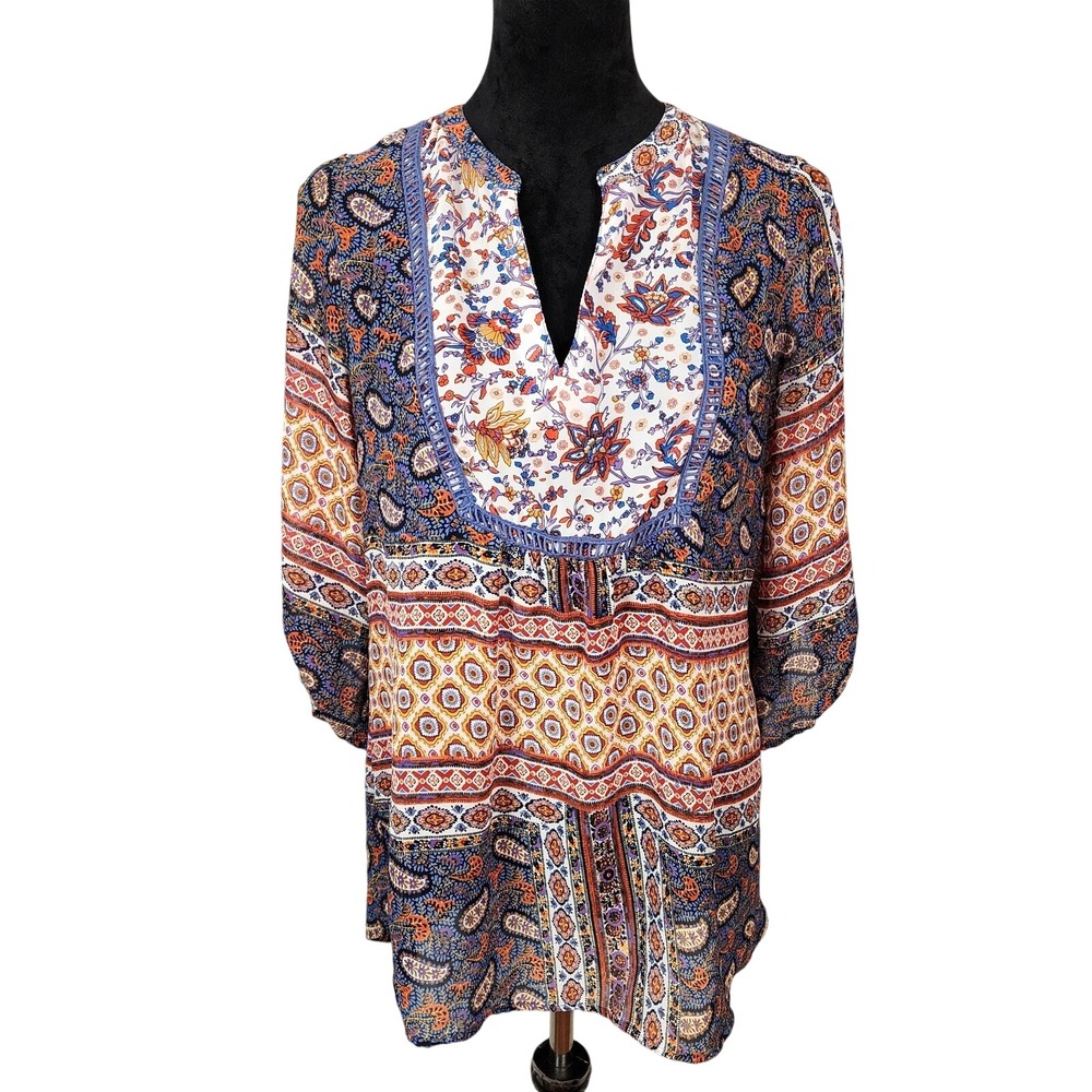 FIG & FLOWER Size Small Anthropologie Floral Paisley Boho‎ Festival Tunic Blouse